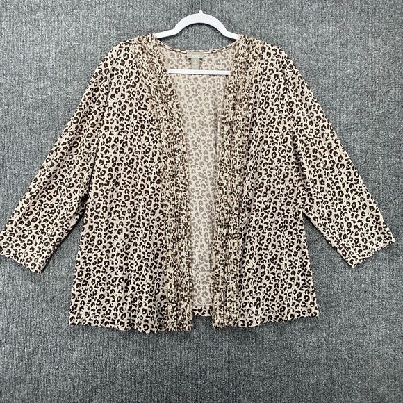 Travelers Chicos Cardigan Top 3 Women XL Gray Slinky Leopard Open Front Casual - Picture 1 of 7